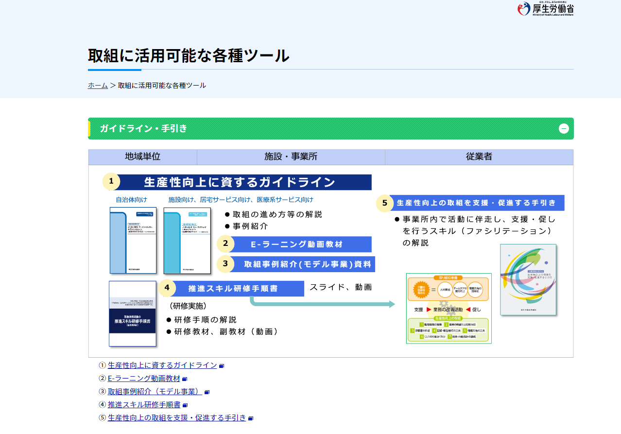 介護業務改善（見える化）に役立つシートを利用できるサイト